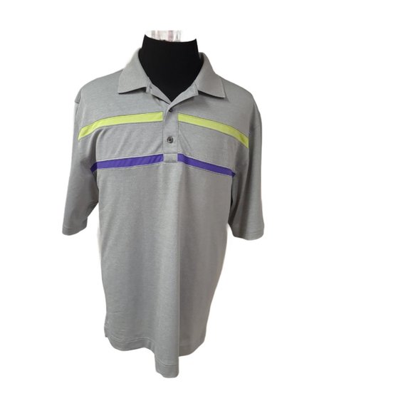 FJ Foot Joy Mens XL Grey Short Sleeve 3 Buttons Polo Golf Shirt - Picture 1 of 13